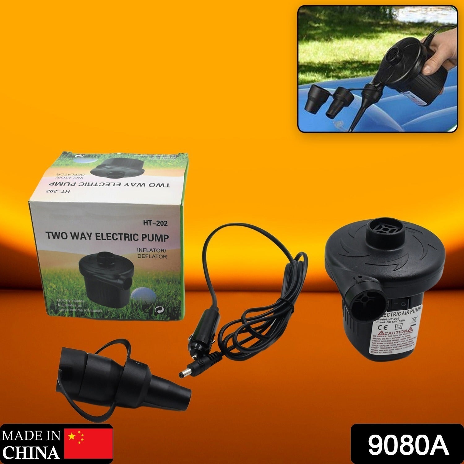 9080A Multi-Purpose Electric Air Pump Without Valve Adaptors for Quickly Inflates/Deflates Sofa, Bed, Swimming Pool Tubes, Toys, Air Bags 9080A Multi-Purpose Electric Air Pump Without Valve Adaptors for Quickly Inflates/Deflates Sofa, Bed, Swimming Pool Tubes, Toys, Air Bags